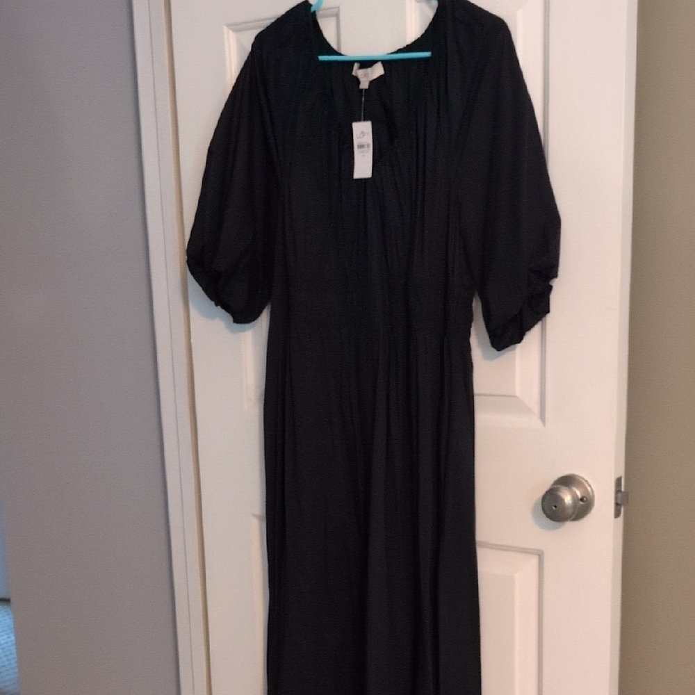 LOFT Black Maxi Dress with Puff Sleeves